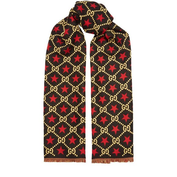 Gucci GG Stars Scarf in Black and Red NEW WITH TAGS - Picture 2 of 12